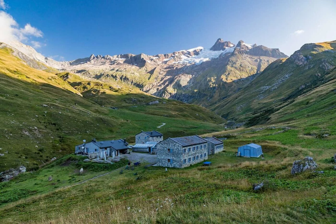 Refuge des Mottets i Vallée des Glaciers, före Col de la Seigne